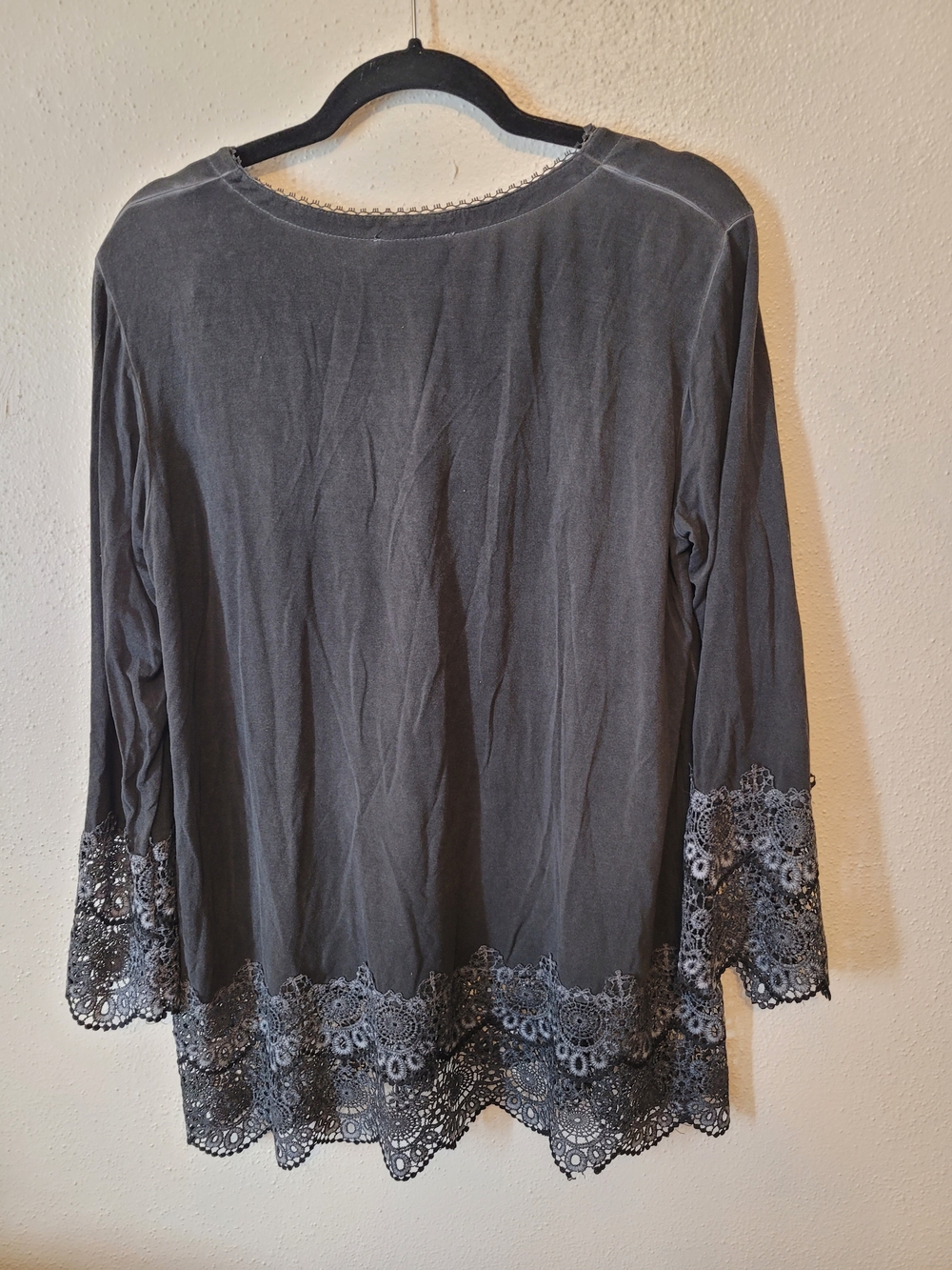 POL Charcoal Lace Trim Lace Up Boho Tunic Top Blouse Style ELT408 Small - Picture 9 of 9